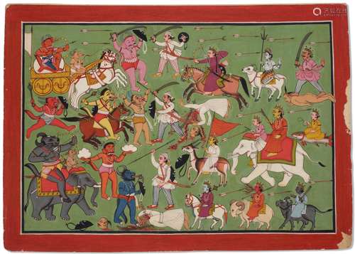 A PAINTING FROM A DEVI MAHATMYA SERIES: THE GODS AT WAR AGAI...