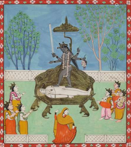 A PAINTING OF THE VENERATION OF KALI INDIA, PUNJAB HILLS, CI...