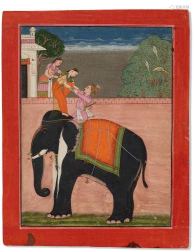 A PAINTING OF A PRINCESS ELOPING INDIA, PUNJAB HILLS, BILASP...