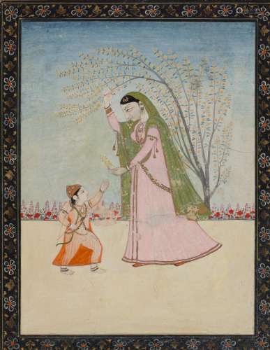 A PAINTING OF A MOTHER AND SMALL CHILD INDIA, PUNJAB HILLS, ...