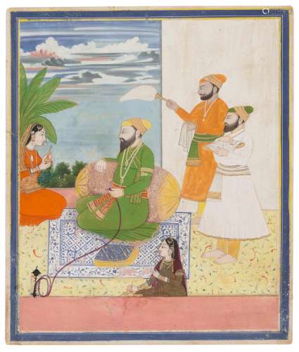A PAINTING OF A NOBLEMAN AT LEISURE INDIA, PUNJAB HILLS, GUL...