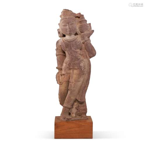 A SANDSTONE FIGURE OF GANGA INDIA, MADHYA PRADESH, 11TH CENT...