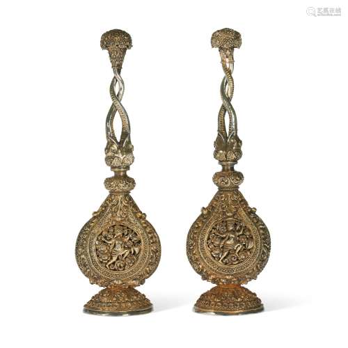 A PAIR OF GILT-SILVER ROSEWATER SPRINKLERS INDIA, POSSIBLY L...