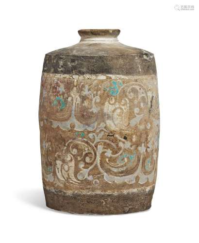 A PAINTED POTTERY CYLINDRICAL JAR.CHINA, HAN DYNASTY (206 BC...