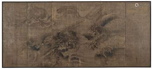TSURUSAWA TANSAKU (JAPAN, 1729-1797).Dragons Among Clouds