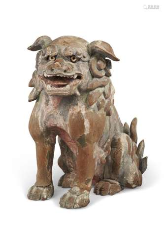 A PAINTED WOOD KOMAINU (GUARDIAN LION-DOG).JAPAN, EDO PERIOD...