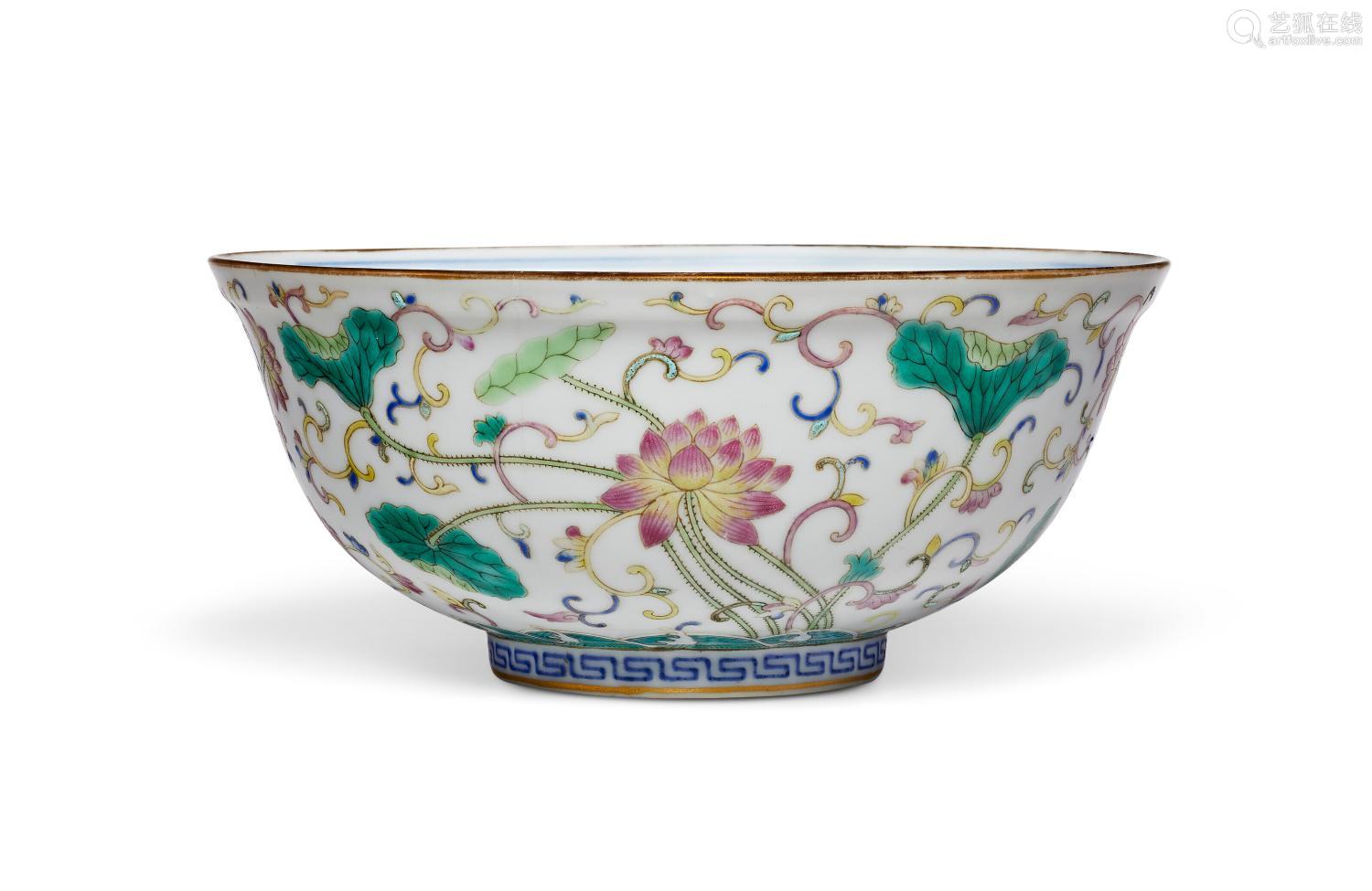 A FAMILLE ROSE AND BLUE AND WHITE `LOTUS' BOWL  GUANGXU SIX-...
