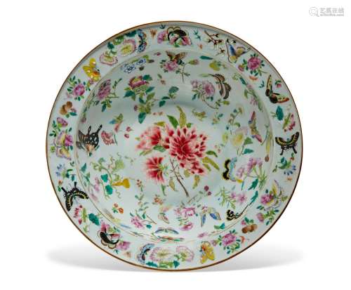 A LARGE FAMILLE ROSE BASIN WITH FLOWERS AND INSECTS  LATE QI...