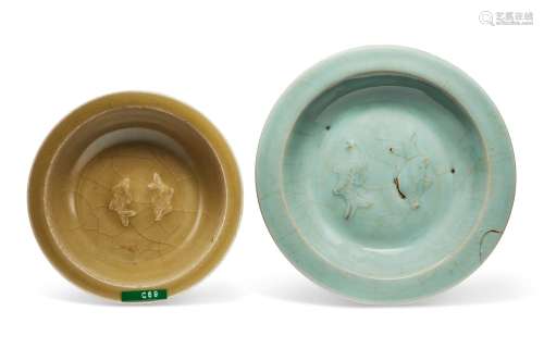 TWO LONGQUAN CELADON `TWIN FISH’ DISHES  SONG-MING DYNASTY (...