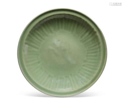 A LONGQUAN CELADON CARVED DISH  MING DYNASTY (1368-1644)