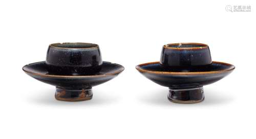 TWO SMALL BLACK-GLAZED CUP STANDS  SONG-JIN DYNASTY (AD 960-...