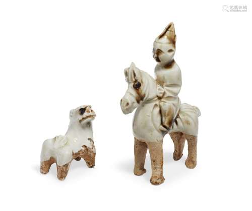 TWO MINIATURE IRON-SPOTTED QINGBAI FIGURES  SONG DYNASTY (AD...