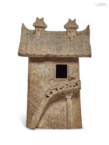 A PAINTED POTTERY MODEL OF A BUILDING  HAN DYNASTY (206 BC-A...