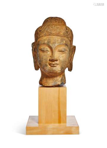 A NORTHERN QI-STYLE STONE HEAD OF BUDDHA