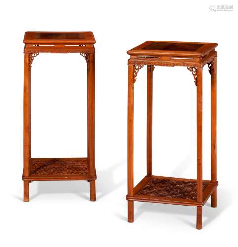 A PAIR OF HUALI-INSET BOXWOOD STANDS  LATE QING-EARLY REPUBL...