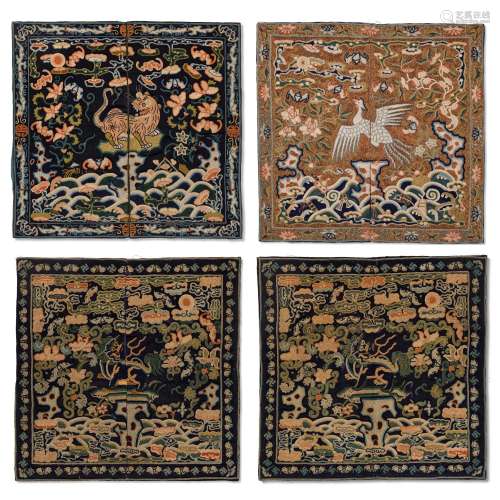 A GROUP OF FOUR EMBROIDERED `PEKING KNOT’ RANK BADGES, BUZI ...