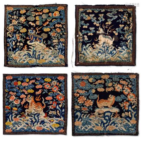 A GROUP OF FOUR EMBROIDERED RANK BADGES, BUZI  DAOGUANG PERI...