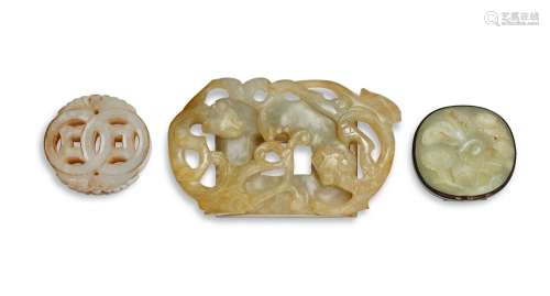 A GROUP OF THREE JADE ORNAMENTS  LATE MING-QING DYNASTY