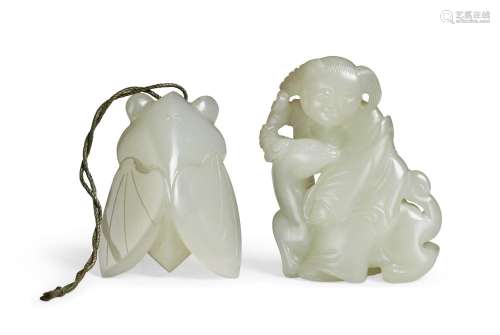 TWO SMALL WHITE JADE CARVINGS  QING DYNASTY (1644-1911)