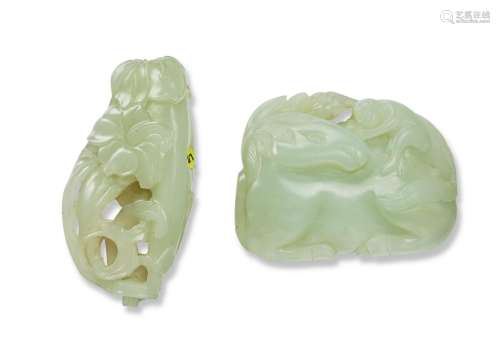 TWO SMALL PALE GREENISH-WHITE JADE CARVINGS  QING DYNASTY (1...