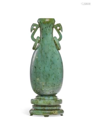 A SPINACH-GREEN JADE INCENSE TOOL HOLDER  19TH CENTURY