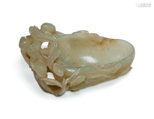A GREYISH-WHITE JADE `LYCHEE’ CUP  19TH CENTURY