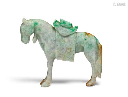 A WHITE AND GREEN JADEITE CARVING OF A HORSE