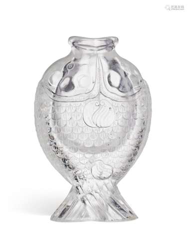 A CARVED GLASS `TWIN-FISH’ VASE  LATE QING DYNASTY