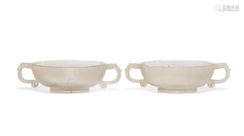 A PAIR OF AGATE CUPS WITH DRAGON-FORM HANDLES  LATE QING DYN...