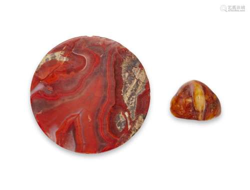 A MOTTLED RED AGATE CIRCULAR SWORD POMMEL  HAN DYNASTY (206 ...