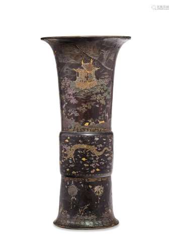 A LAC BURGAUTÉ METAL GU-FORM VASE  17TH-18TH CENTURY