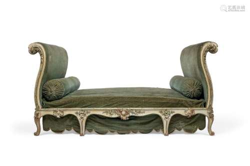 A LOUIS XV GREEN, WHITE AND POLYCHROME-PAINTED ‘LIT A LA TUR...