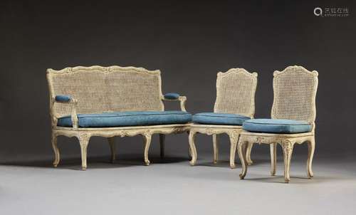 A SUITE OF LOUIS XV WHITE-PAINTED SEAT FURNITURE.BY JEAN GOU...