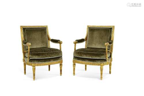 A PAIR OF ROYAL LOUIS XVI GILTWOOD FAUTEUILS.BY GEORGES JACO...