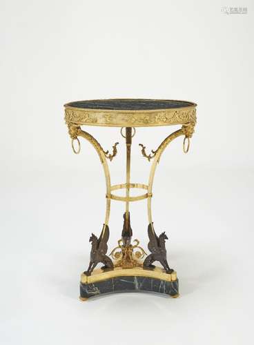 A CONSULAT ORMOLU, PATINATED-BRONZE AND MARBLE GUERIDON.CIRC...