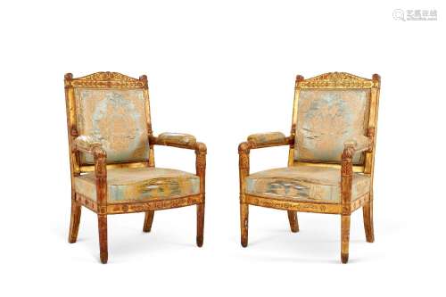 A PAIR OF IMPERIAL GILTWOOD FAUTEUILS.BY PIERRE-BENOIT MARCI...