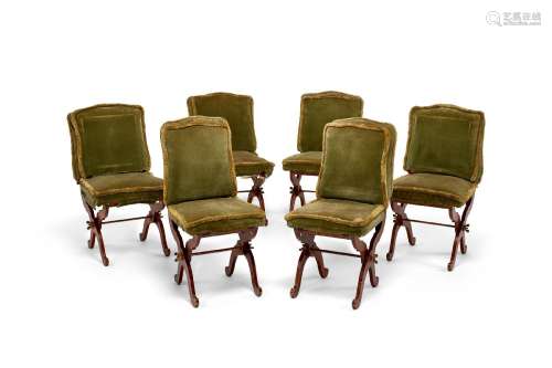 A SET OF SIX FRENCH POLYCHROME-DECORATED DINING CHAIRS.DESIG...