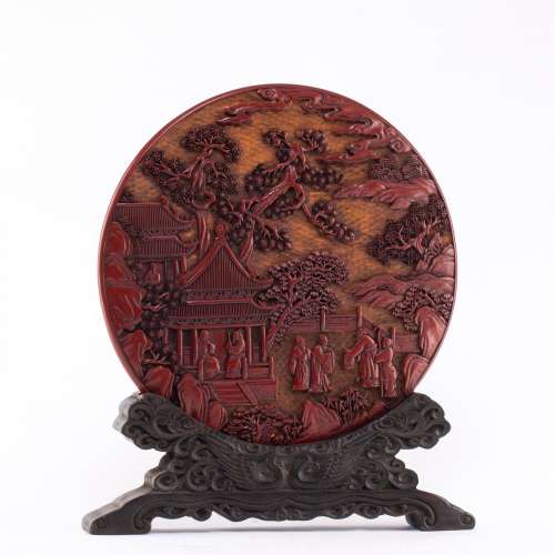 A CHINESE LACQUERWARE ROUND TABLE SCREEN