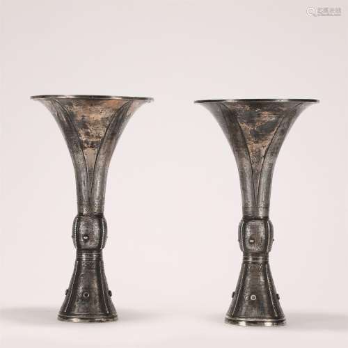 A PAIR OF CHINESE SILVER GU VASES