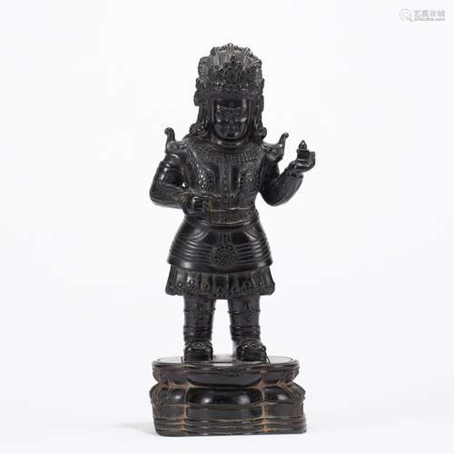 A CHINESE BLACK STONE FIGURE OF BUDDHA STATUE