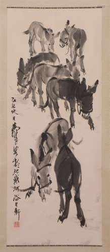 A CHINESE PAINTING OF DONKEYS