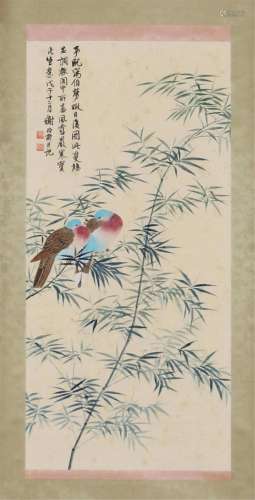 A CHINESE PAINTING OF BIRDS AND BAMBOOS