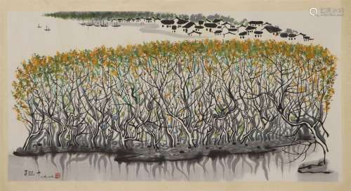 A CHINESE PAINTING OF TREES