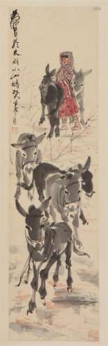 A CHINESE PAINTING OF DONKEYS