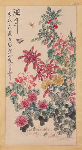 A CHINESE PAINTING OF FLOWERS