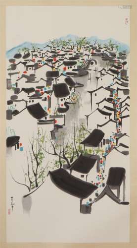 A CHINESE PAINTING OF HOUSES