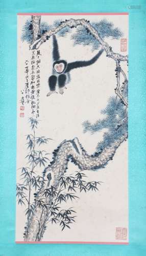 A CHINESE PAINTING OF MONKEY AND PINE TREE