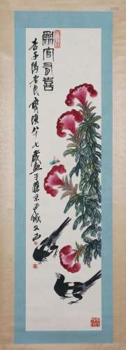 A CHINESE PAINTING OF BIRDS AND FLOWERS