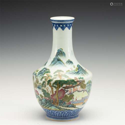 A CHINESE BLUE AND WHITE PORCELAIN LANDSCAPE VASE