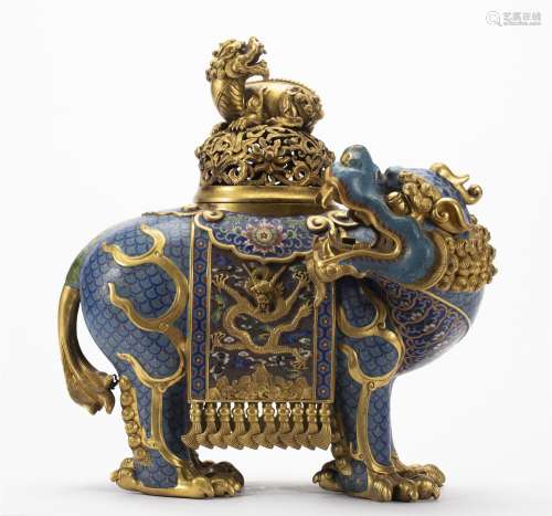 A CHINESE GILT BRONZE CLOISONNE BEAST ORNAMENTS